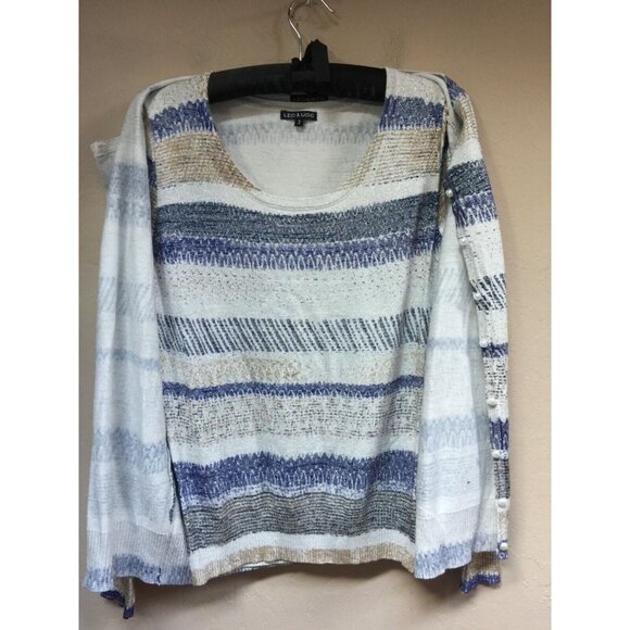 2-PC Leo & Ugo Metallic Short Sleeve Sweater Top Cardigan Set Twinset Size 3 - Picture 2 of 12